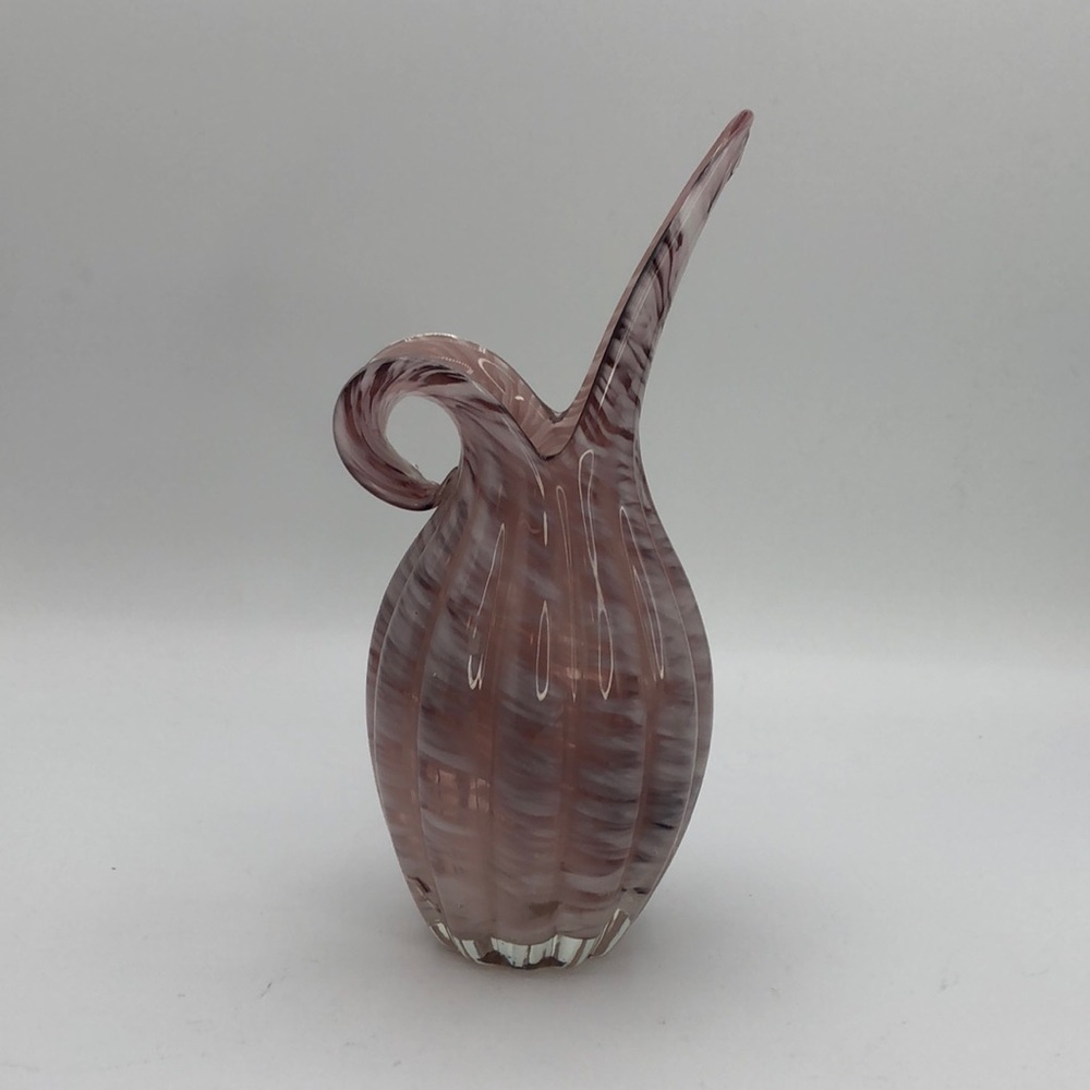 Vintage Lefton Swirl Glass Vase, MCM Lavender or Lilac with White Swirls